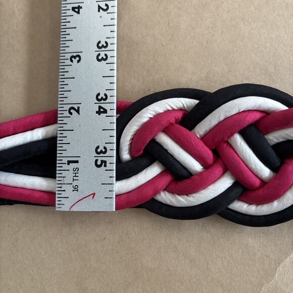 Vintage 100% Silk Knot Belt Elastic Pink And Black Size Medium - Picture 5 of 8